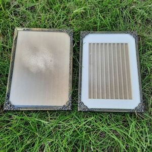 2 Vintage Brass Metal Ornate Filigree Picture Frames With Glass Inserts